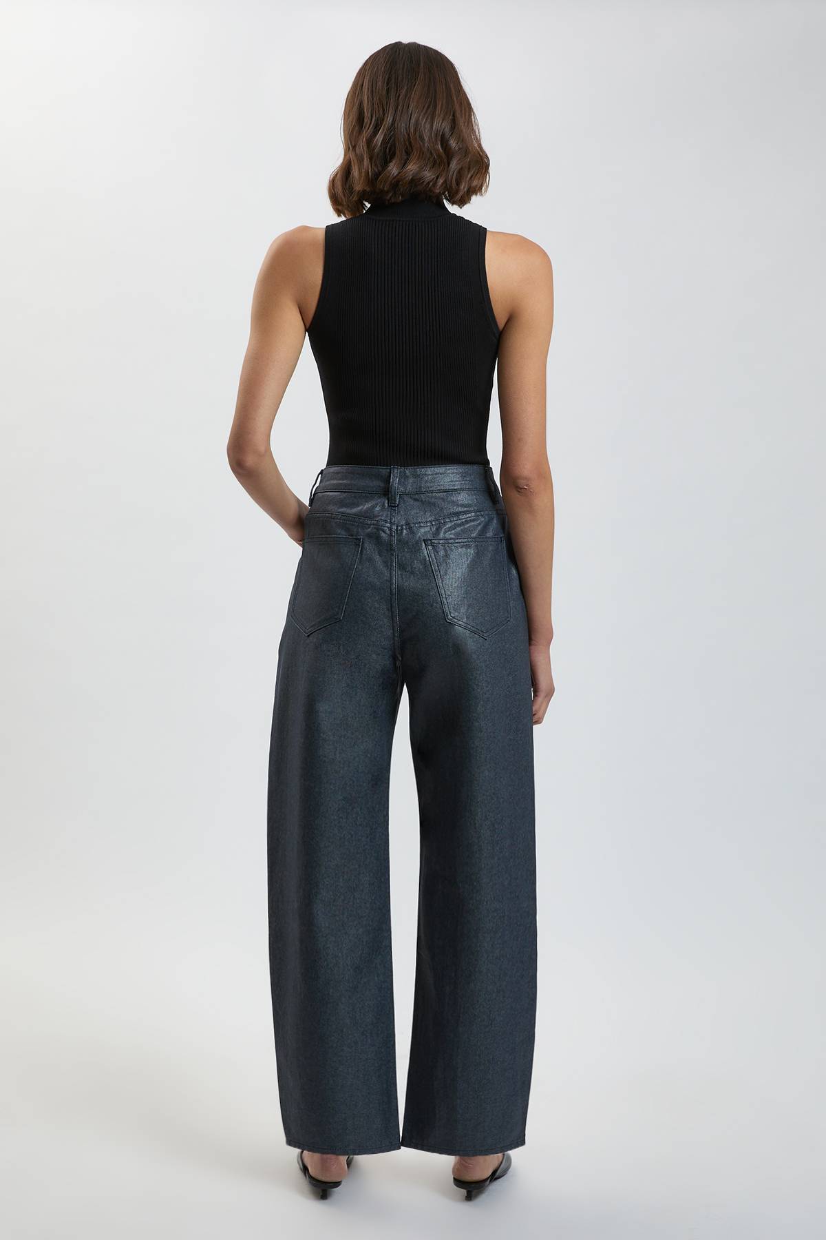 KarenMillen Jean Petite En Denim Enduit Métallisé Coupe Barrel
