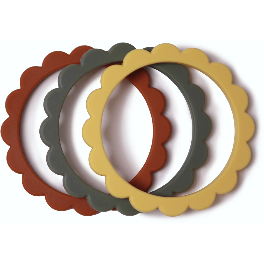 mushie Beißring Blumen-Armband, SunshineDried ThymeClay, 3 Stück