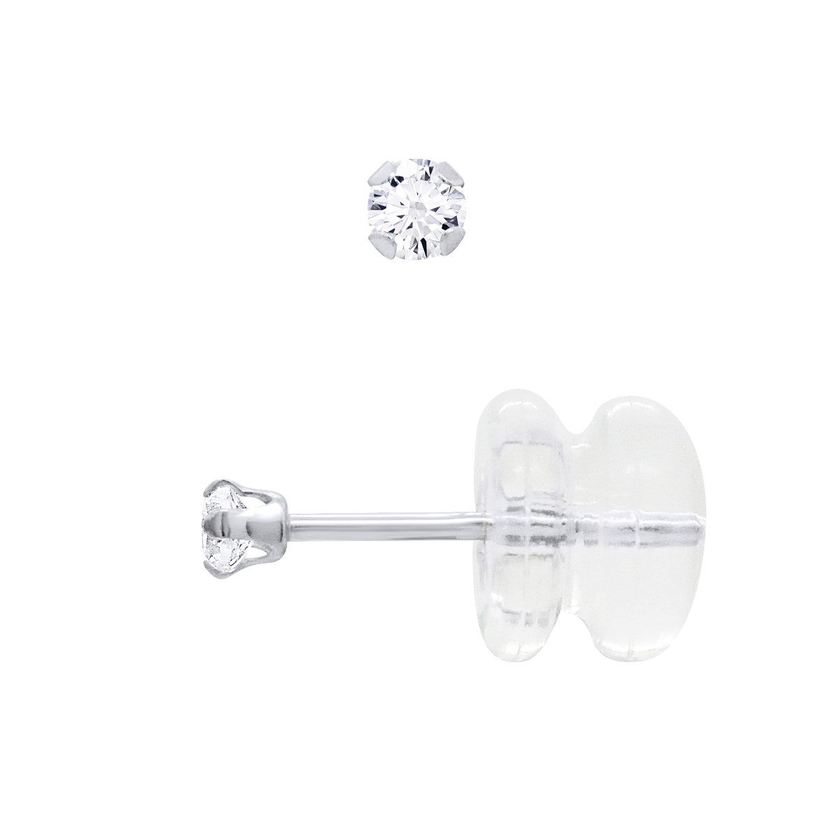 Boucles D'Oreilles Puces - Or Blanc - Ornées d'Oxydes de Zirconium 2 mm serti Griffe