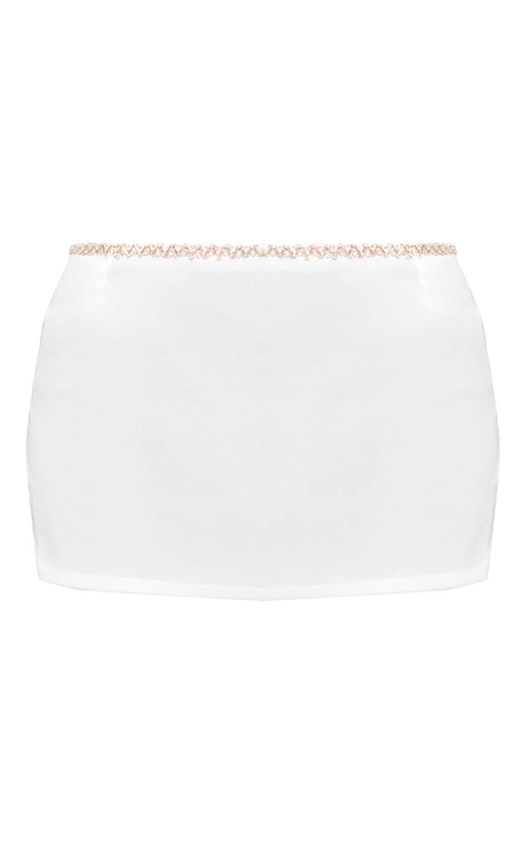 Blanc Jupe Mini Tissée À Taille Ornée Petite Taille Ensemble Coordonné