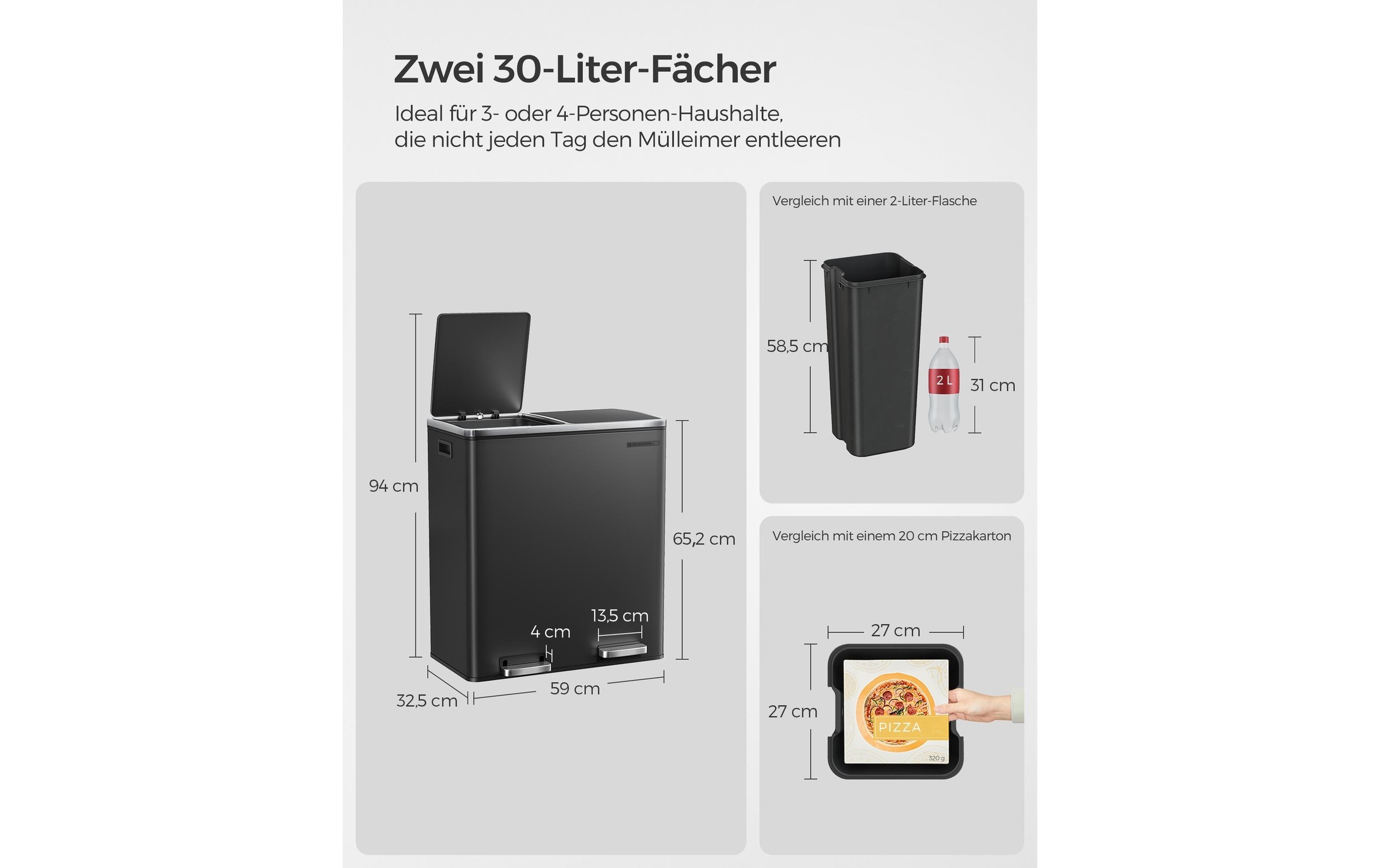 SONGMICS Mülleimer »2 x 30 l« 2 Behälter