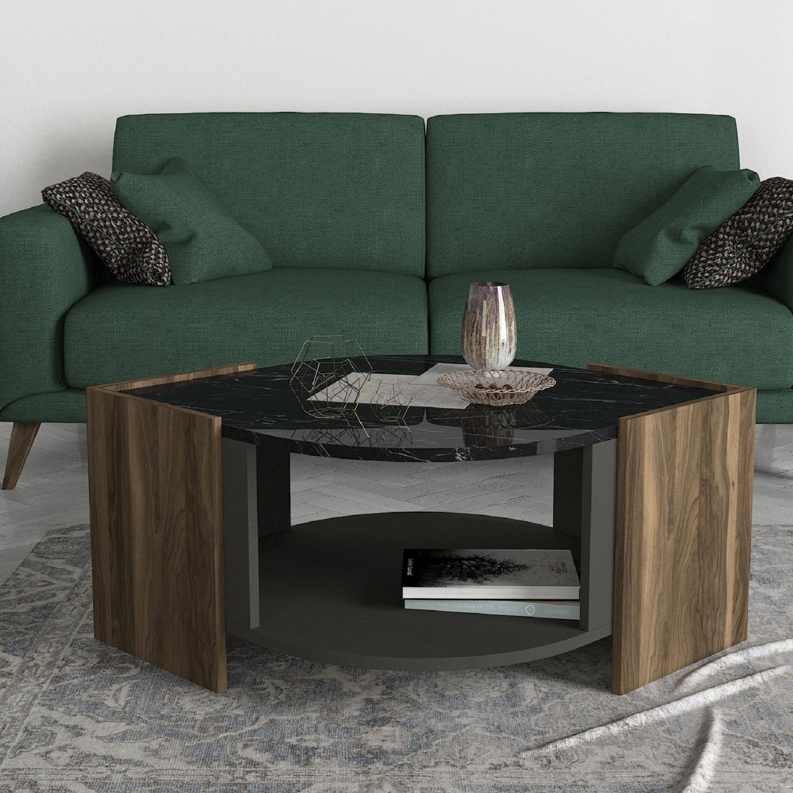 Couchtisch - Walnuss - Marmor-Optik - 75 cm