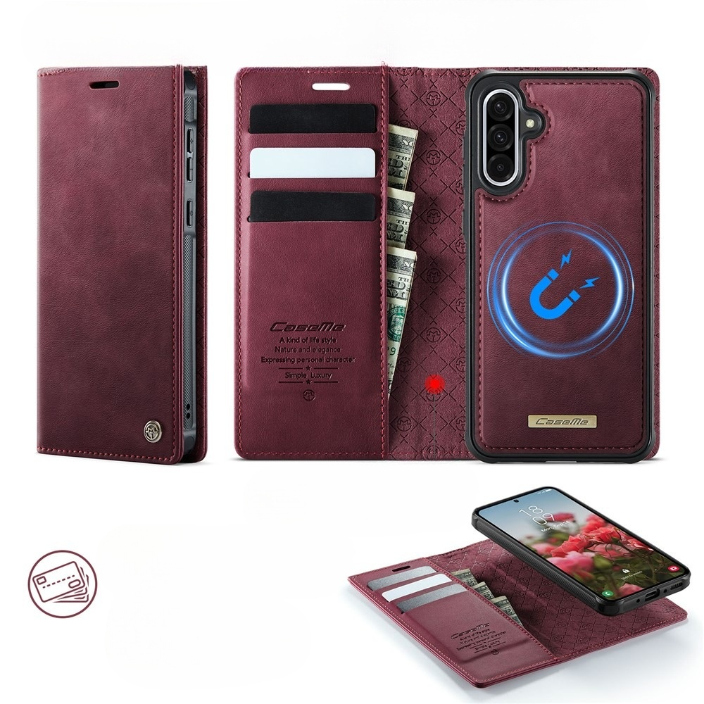 Samsung Galaxy A56 2in1 Leder Tasche   Magnet Hardcase Karten Etui MagSafe-Modul (RFID Schutz) - Rot