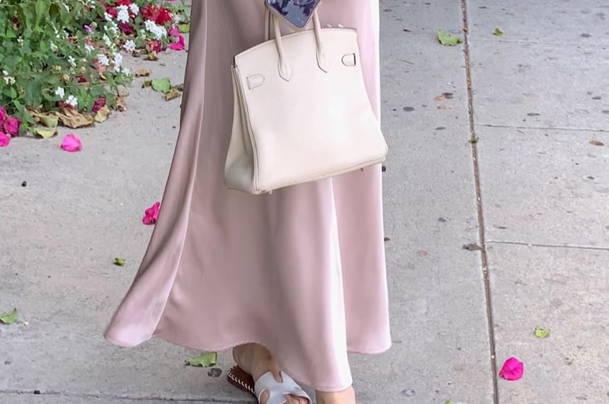 innomori - Off Shoulder Plain Maxi Sheath Dress