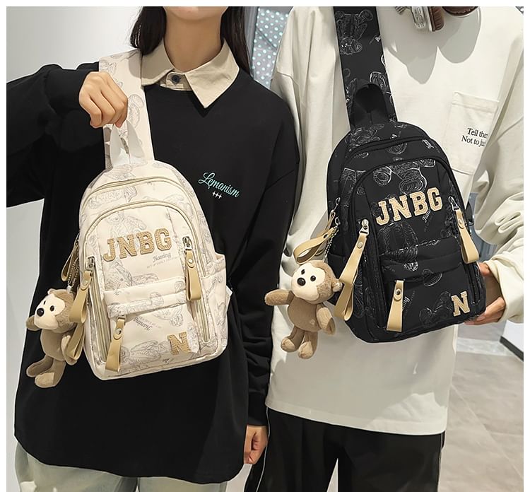 EAVALURE - Koppel bijpassende beer print letters applicatie sling bag