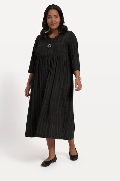 Jerseykleid, A-Line, Batikdruck, Empirenaht, V-Ausschnitt, 3/4-Arm