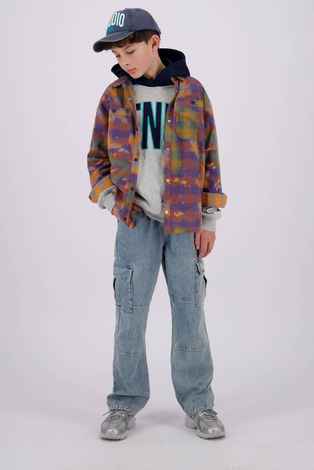Vingino hoodie Nano met printopdruk grijs melange/donkerblauw