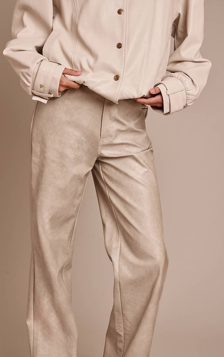 Gris Pierre Pantalon Droit En Synthétiquecuir