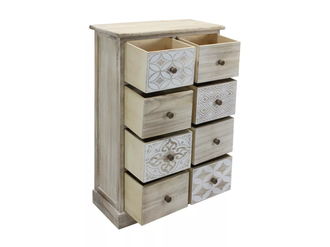 Commode Chiffonier 8 Tiroirs Bois Beige Blanc Entrée 80,5x53,5x25