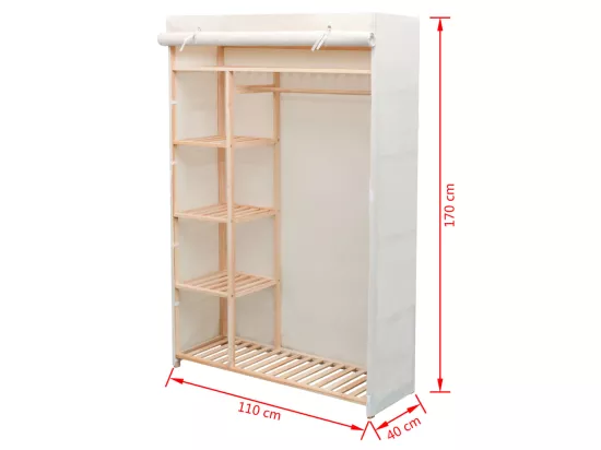 Garde-robe en tissu et bois de pin 110x40x170 cm
