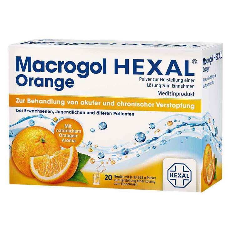 Macrogol HEXAL Orange Pulver zur Herstellung einer Lösung zum Einnehmen Beutel , 20 St