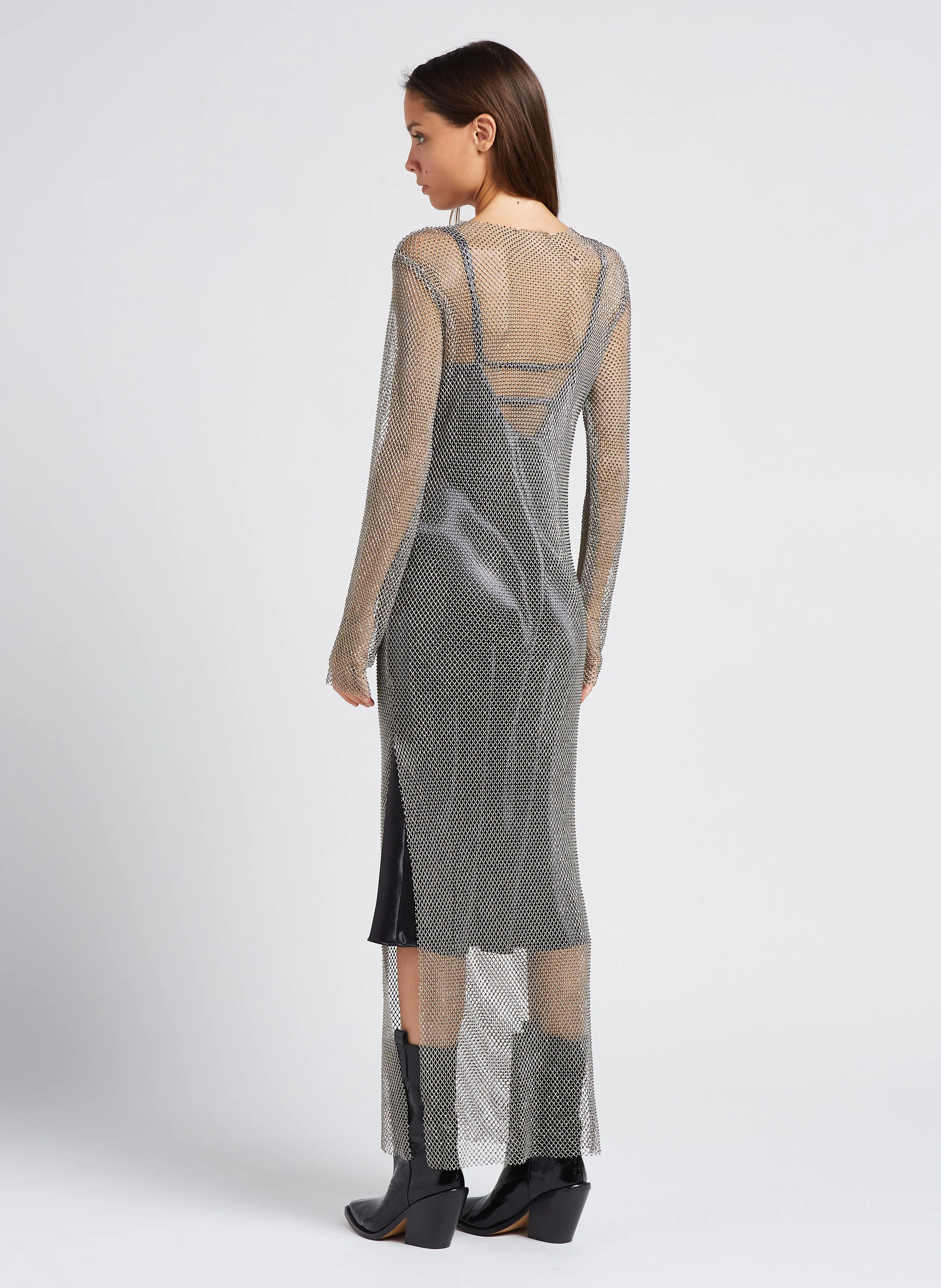 MAGDA - Robe longue col bateau à strass| Gris