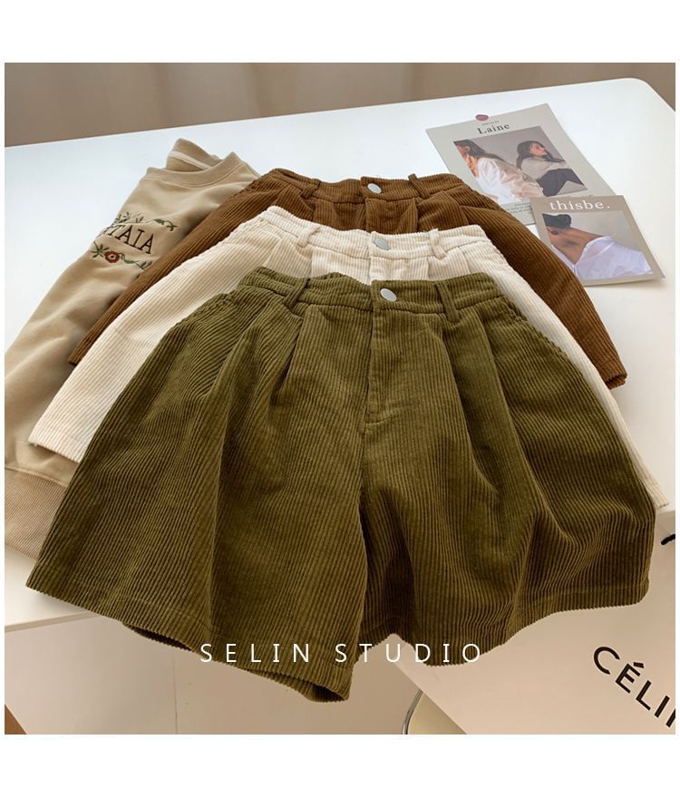 deersweeti - Effen corduroy shorts met elastische taille