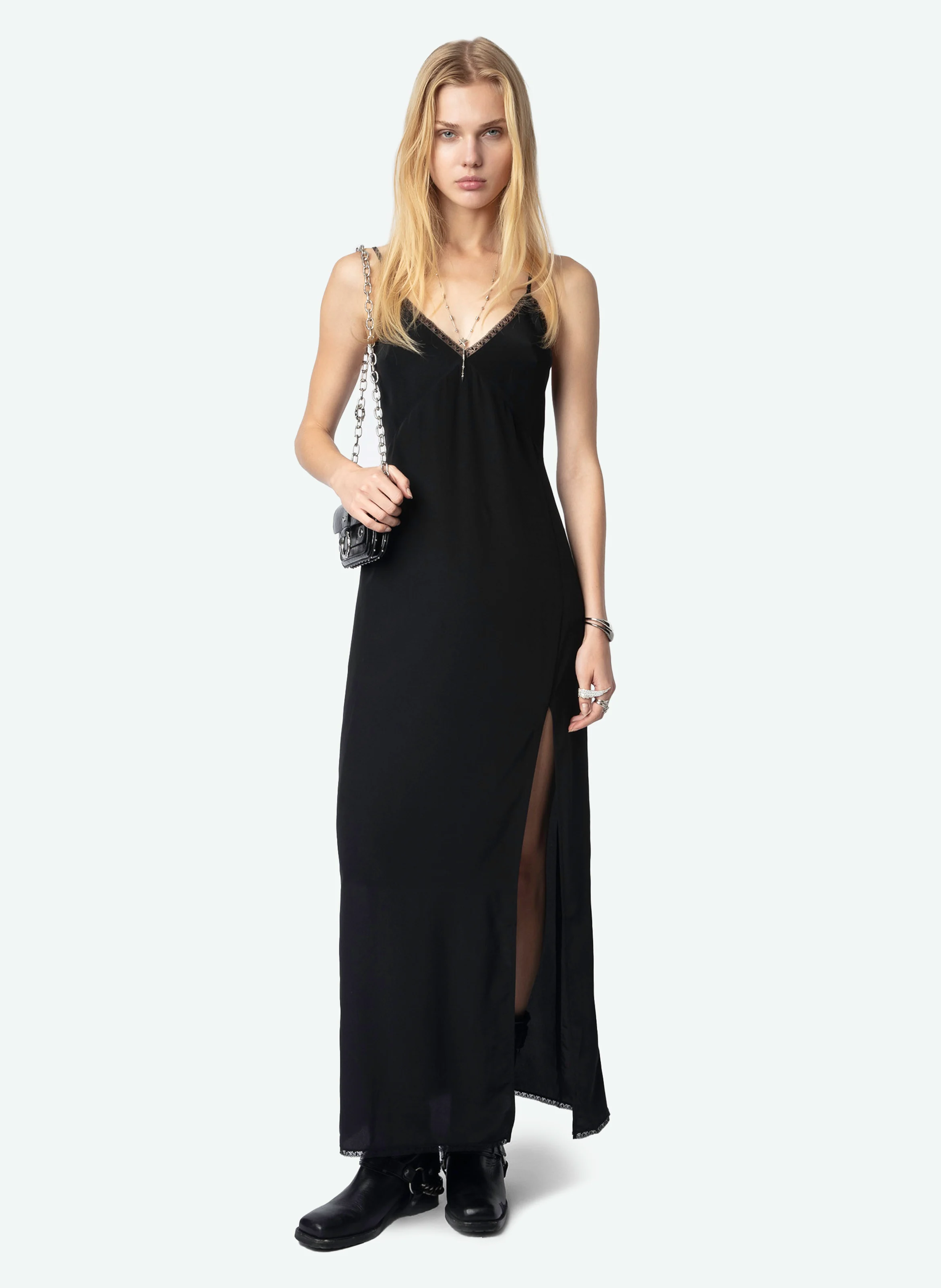 RAMELIL - Robe longue en soie | Noir
