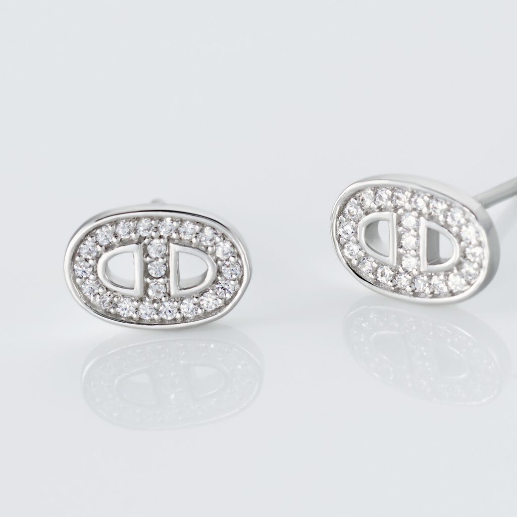 Boucles D'oreilles Puces Argent Blanc Caprina Oxydes De Zirconium