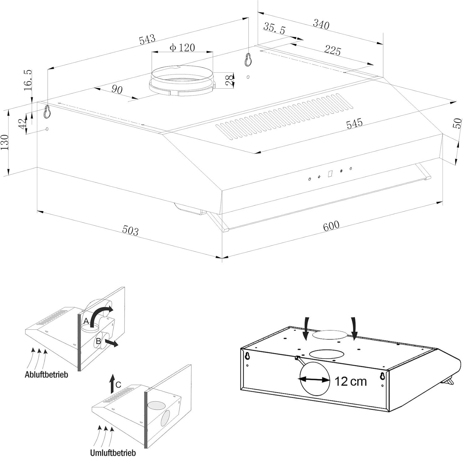 NEG Doppelmotor Design Unterbau-Dunstabzugshaube NEG15-TDLS+ (silber,Edelstahl), Glas-Front mit Sensor Touch, 322 m³/h Luftleistung, Nachlauffunktion, Abluft und Umluftbetrieb