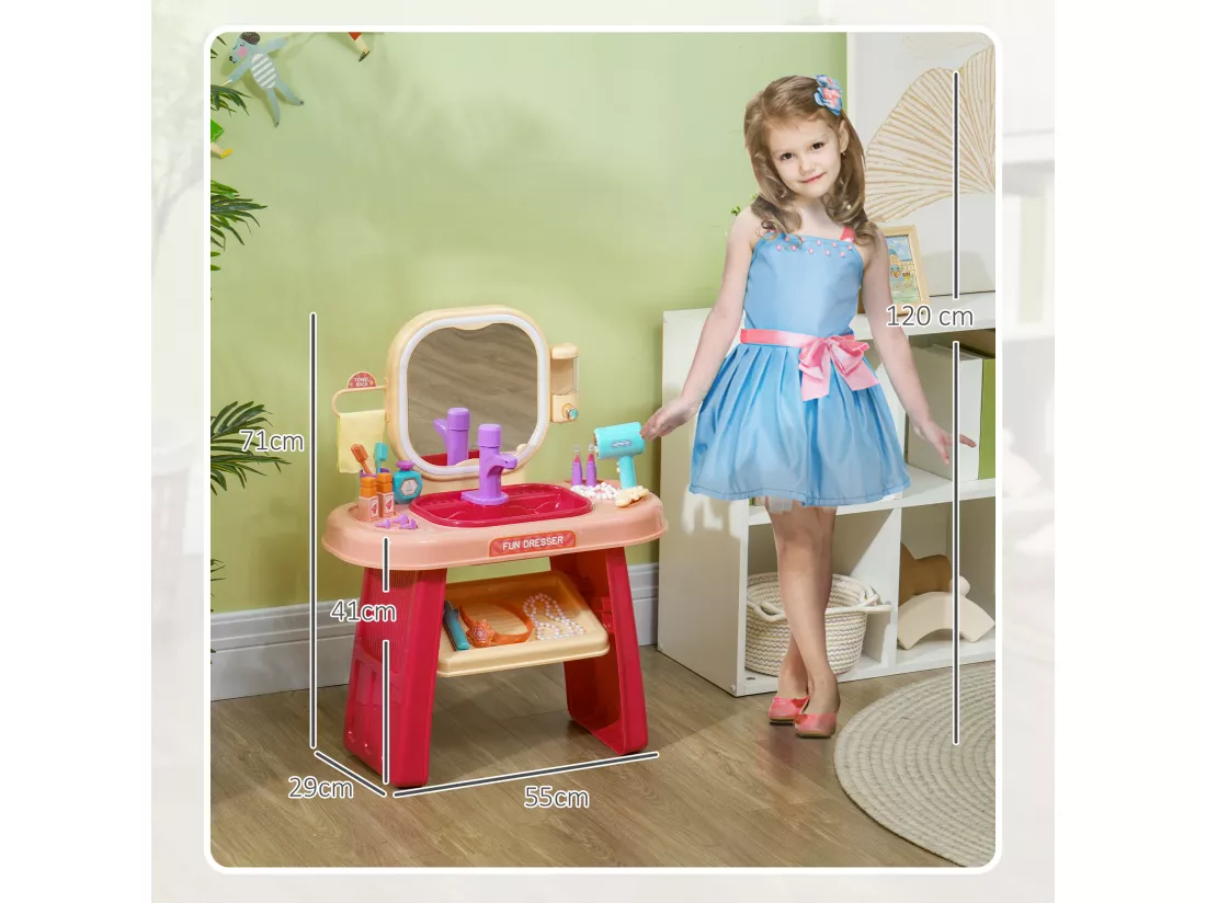 Coiffeuse enfant style néo-rétro - nombreux accessoires - effets lumineux sonores - beige rose