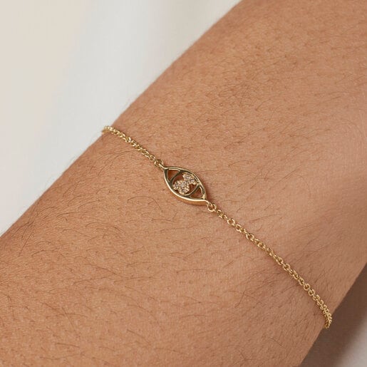 Pulseira TOUS Good Vibes em ouro e diamante com formato de olho.