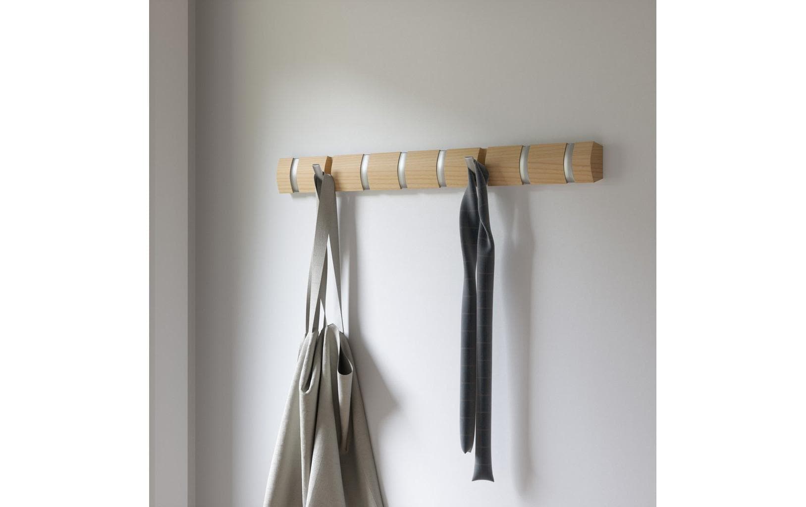 Wandgarderobe Flip 8 Haken, Nature/SilberGarderobeleiste mit 8 Haken in Natur