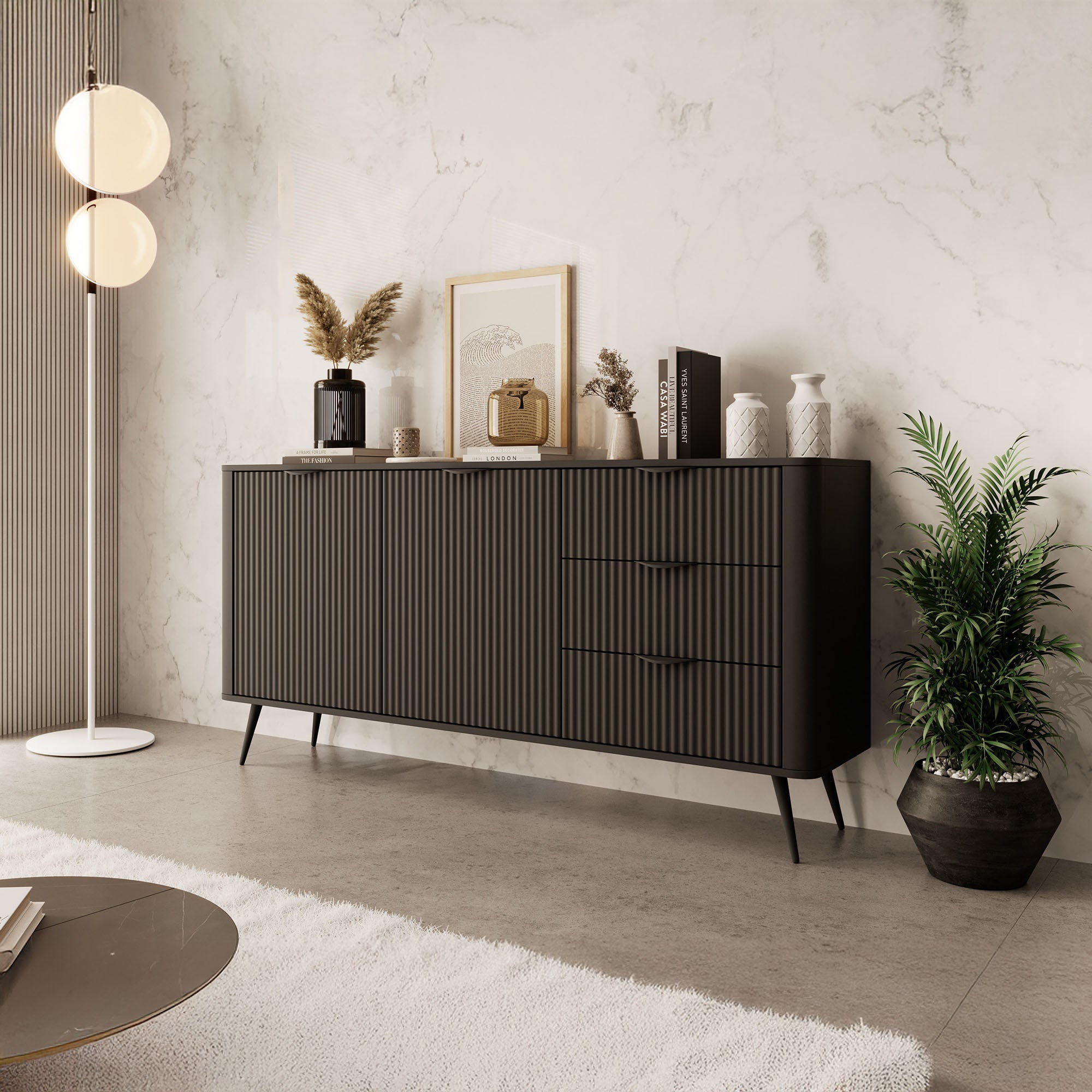 Meubella - Dressoir Lima - Zwart - 163 cm