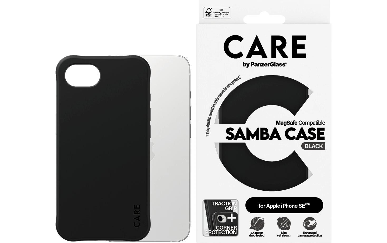 by PanzerGlass Fashion Case Samba iPhone 16e SchwarzSchutzhüle für iPhone 16e