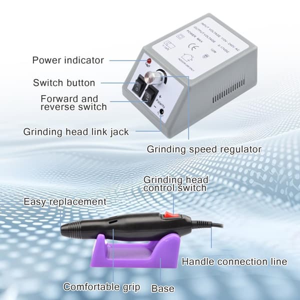 INF Elektrisk neglefil med 12 redskaper for sliping / polering