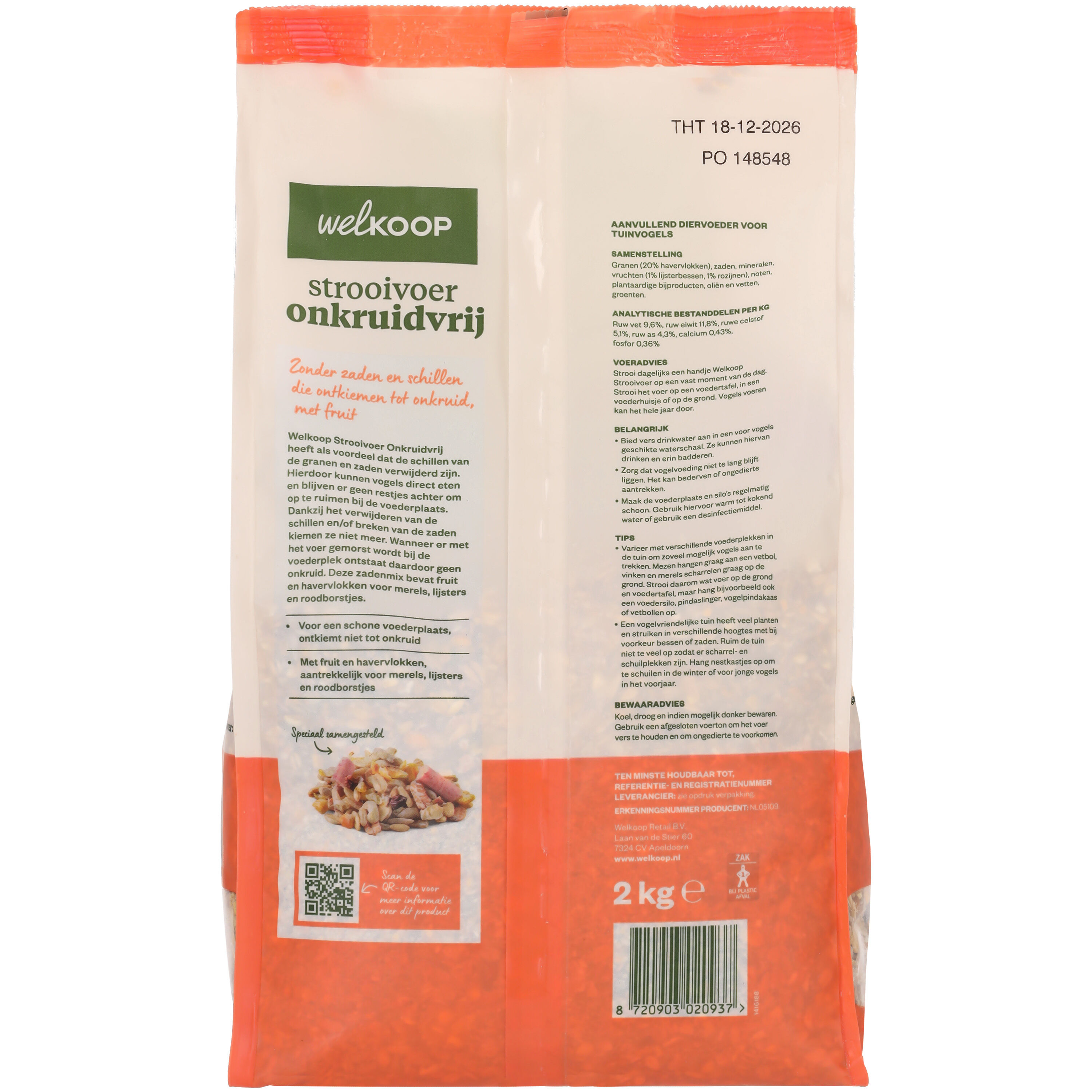 Welkoop - Strooivoer met Fruit - Onkruidvrij - Tuinvogelvoer - 2 Kilogram - Onkruidvrij