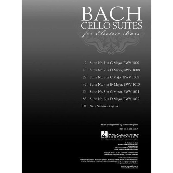 Hal Leonard Bach Cello Suites E-Bass