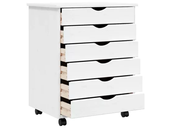 Armoire roulante avec tiroirs MOSS blanc bois de pin solide