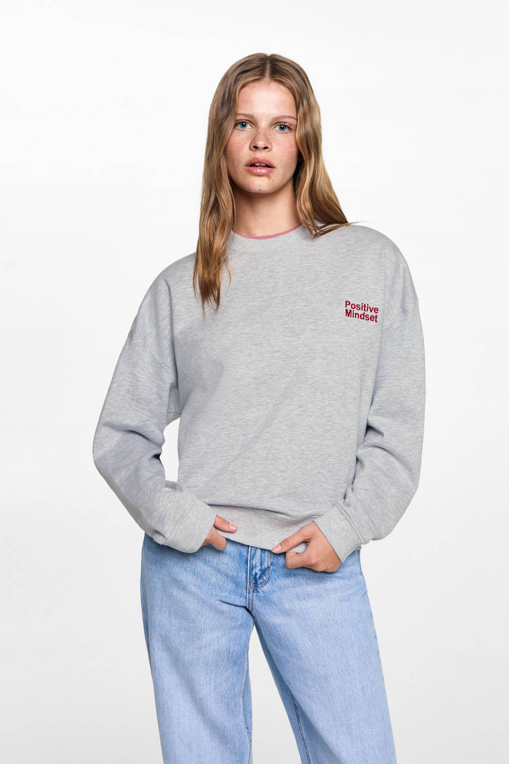 MANGO TEEN sweater met tekst pastelgrijs