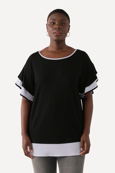 T-Shirt, Oversized, Rundhals, Volant-Halbarm