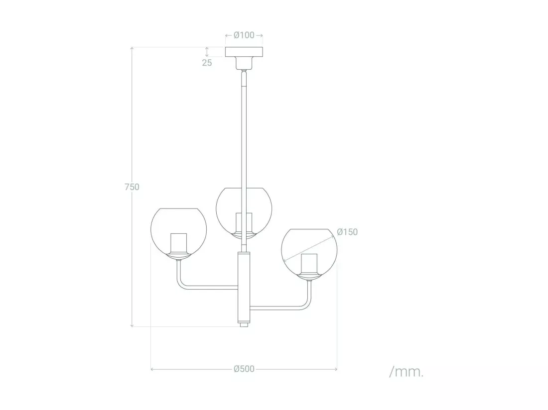 Suspension en métal et verre Tribubble Doré