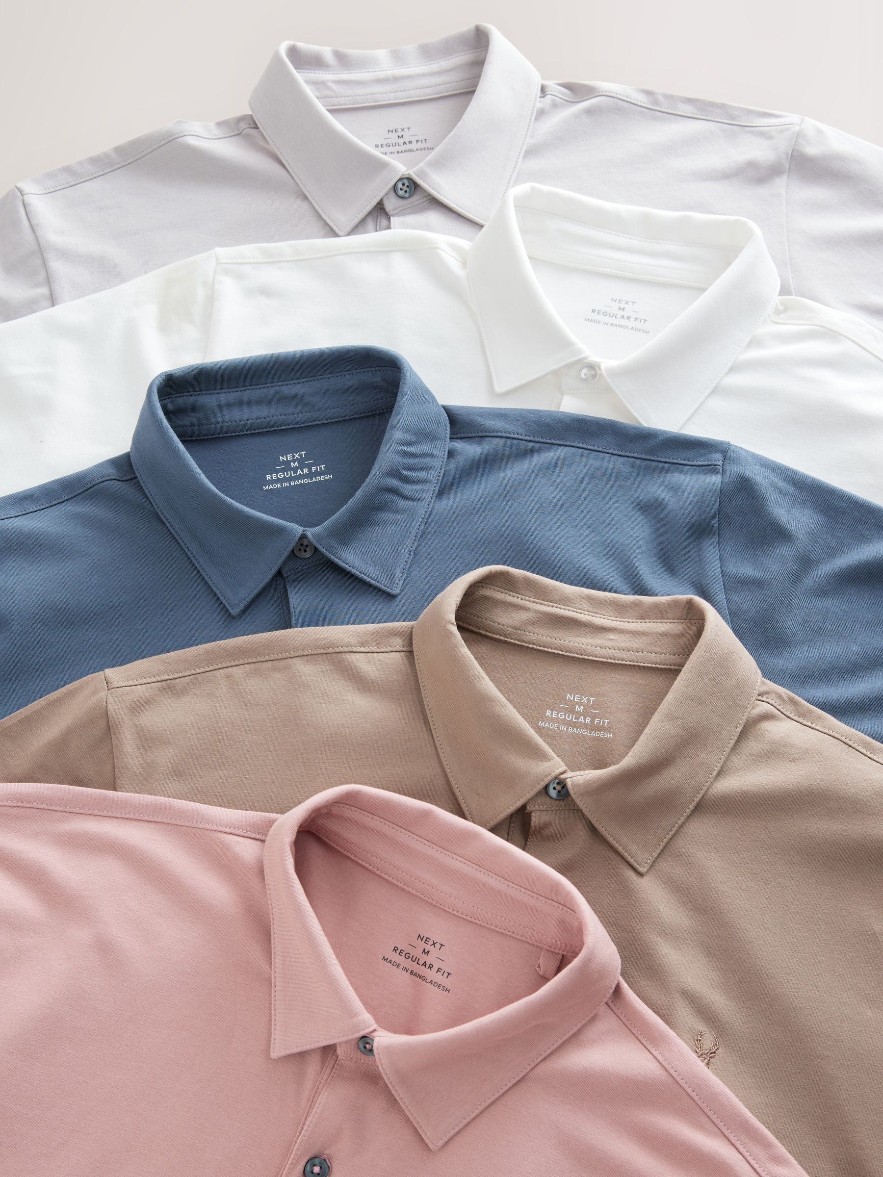Wit/blauw/naturel/roze/grijs - Normale Pasvorm - Set van 5 jersey poloshirts met korte mouwen