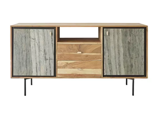 Meuble de salle de bain en acacia massif et pierre naturelle 155 cm