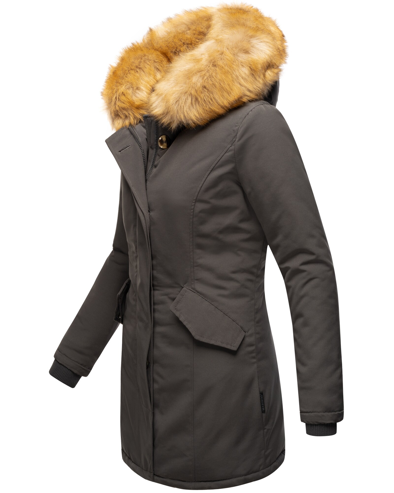 MARIKOO Damen edler Wintermantel Parka mit Kunstfellkapuze Karmaa