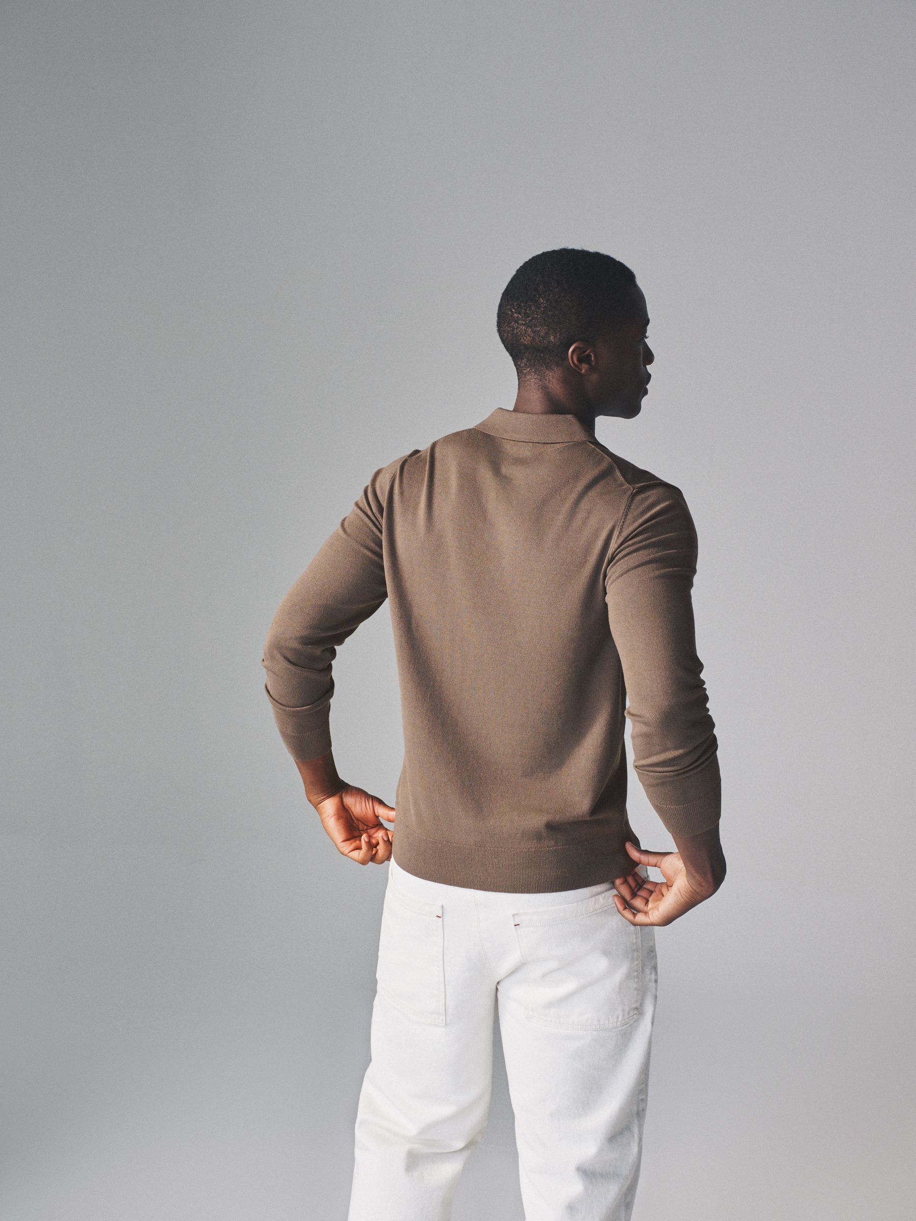 Bruin - The Set 3 Pack Gebreide Polo Truien met Lange Mouwen