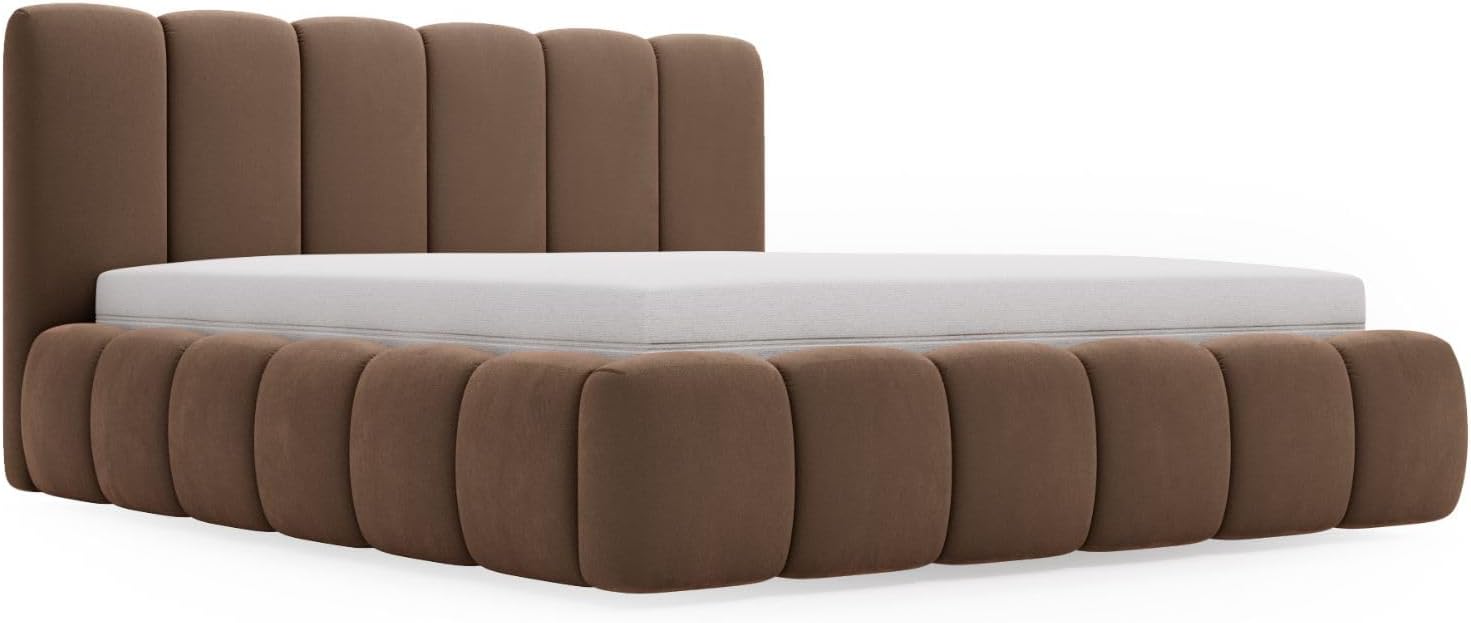 GRAINGOLD Cloud Bett 200x200, Polsterbett mit Bettkasten, Polsterbett mit Stauraum, Samt, mit Lattenrost, mit Kopfteil, ohne Matratze (Braun, 200x200)