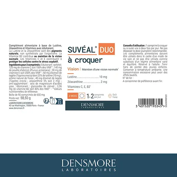 Densmore Suvéal Duo à Croquer Maintien d'une Vision Normale Cure 3 mois