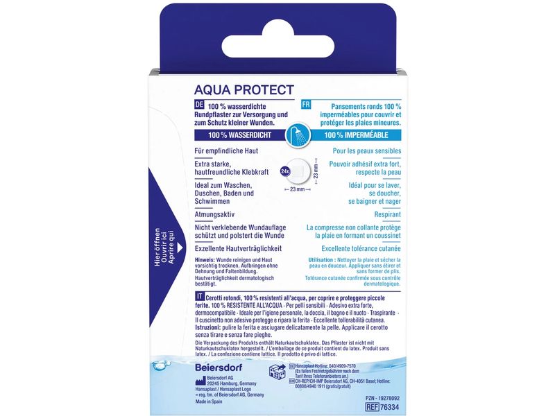 Hansaplast Aqua Protect Rundpflaster 24 Stück Wasserdichte und atmungsaktive Wundpflaster mit Bakterienschutz für optimalen Schutz