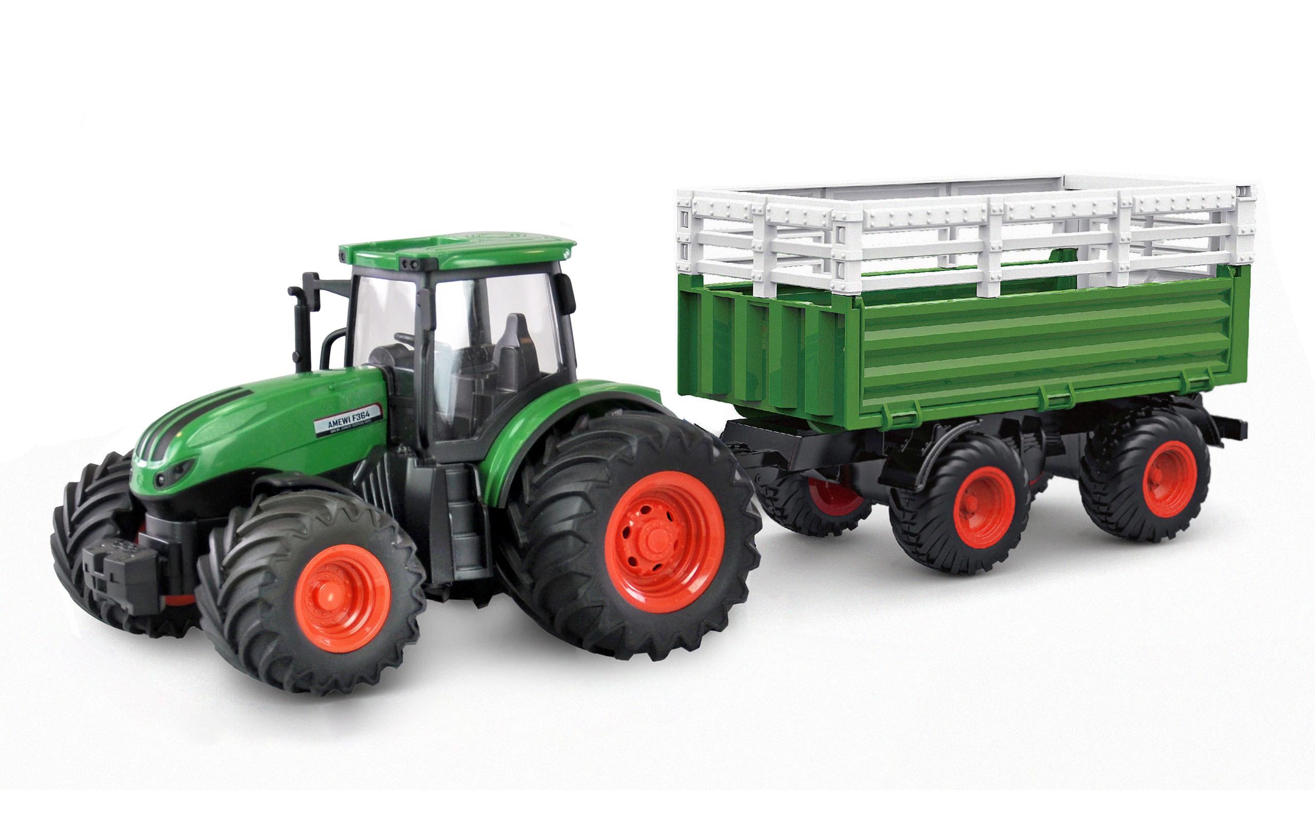 Traktor mit Viehtransporter, Grün 1:24, RTRFerngesteuerter Traktor mit Licht und Sound