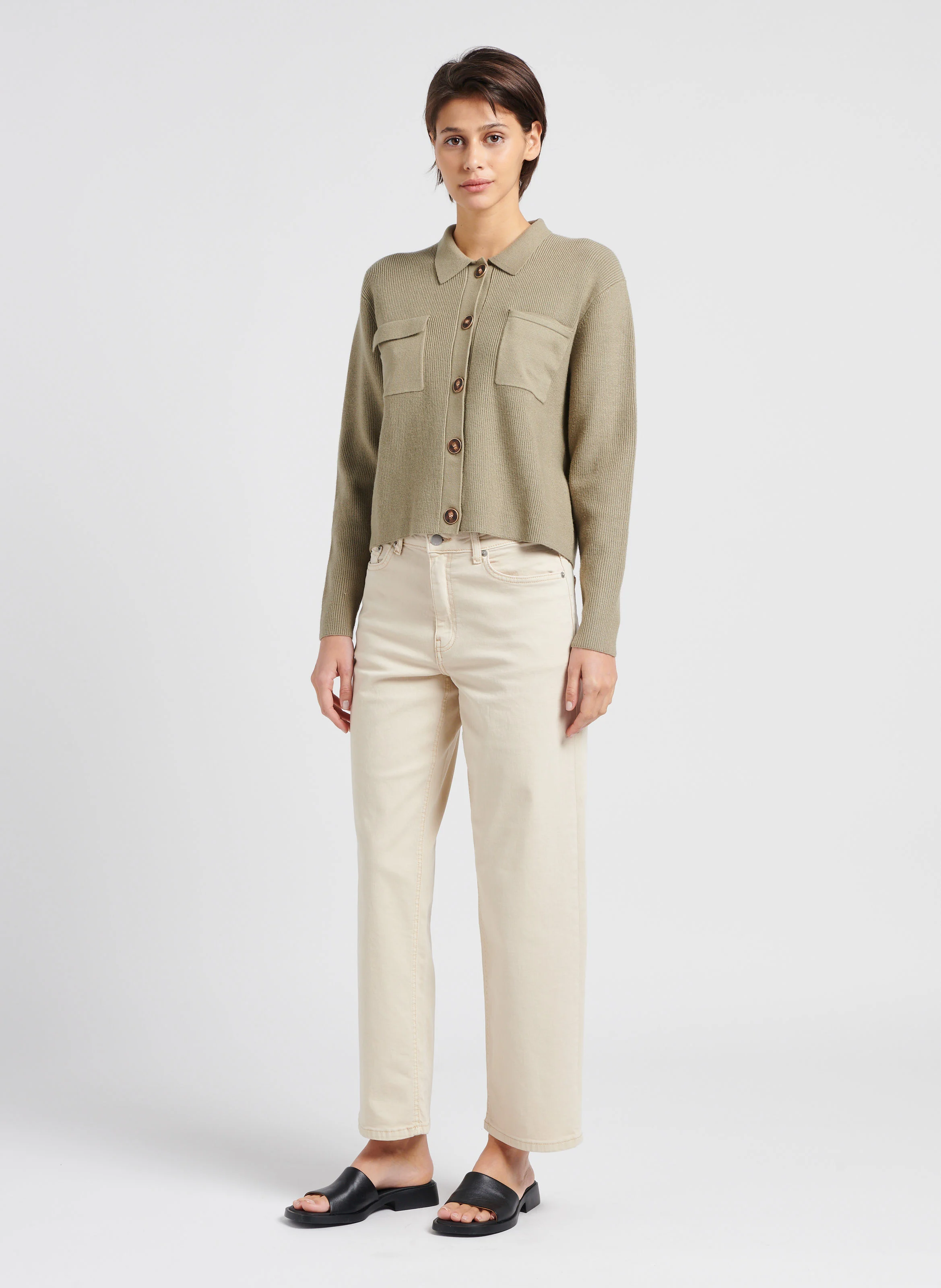 MELANIE - Jean droit en coton mélangé| Beige