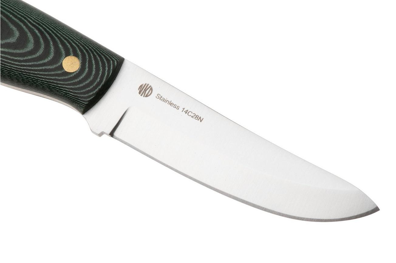 Nordic Knife Design Visent 100 2050 Satin 14C28N, Green Micarta, vaststaand mes