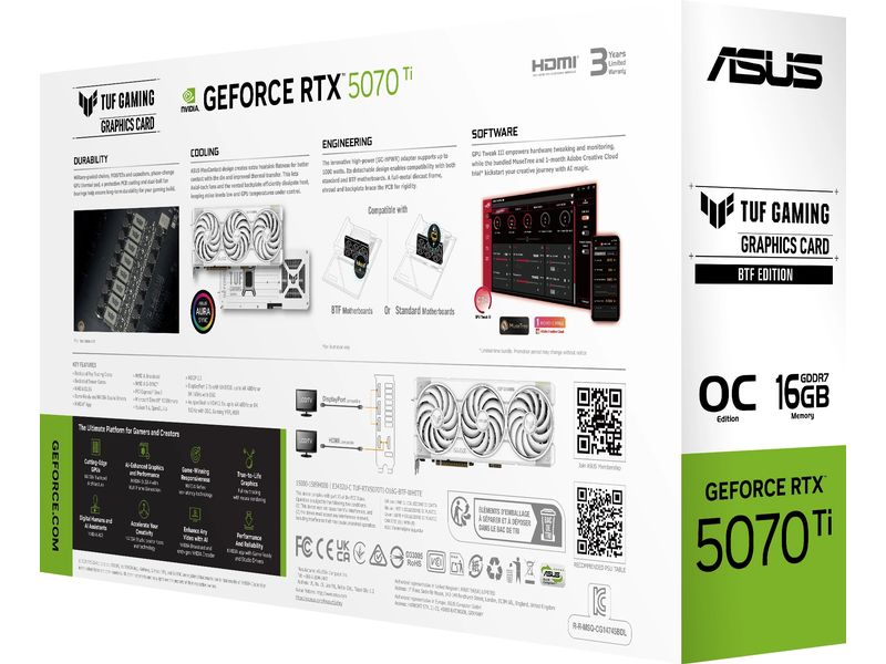 ASUS Grafikkarte TUF GeForce RTX5070TI 16G BTF Weiss High-Performance GPU mit 16GB GDDR6