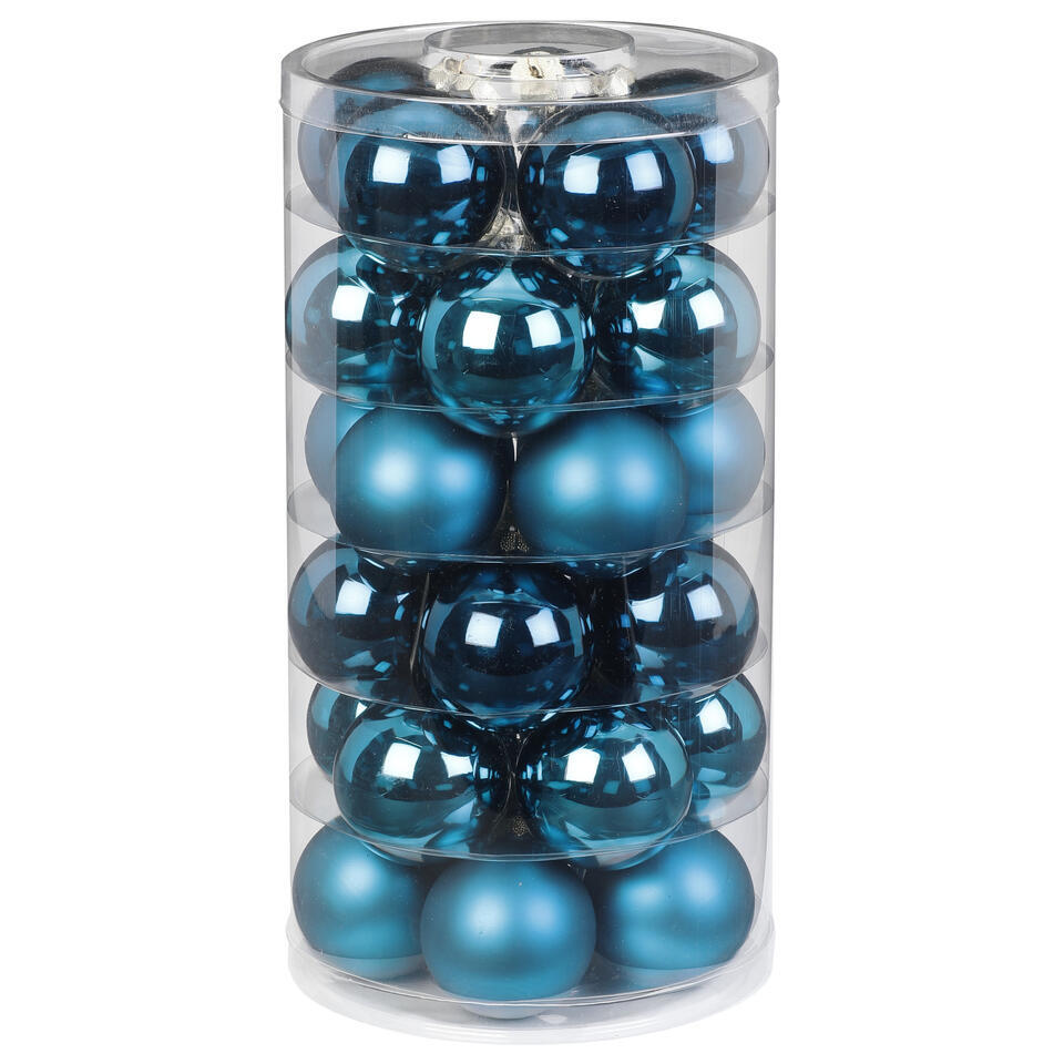 Inge Christmas Kerstballen - 30x st - glas - diep blauw - 6 cm