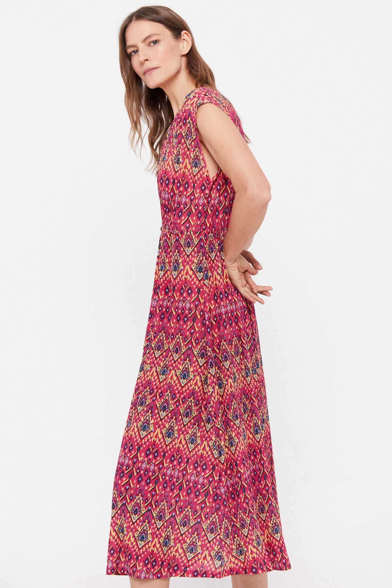Vestido plissado estampado - Multicolorido