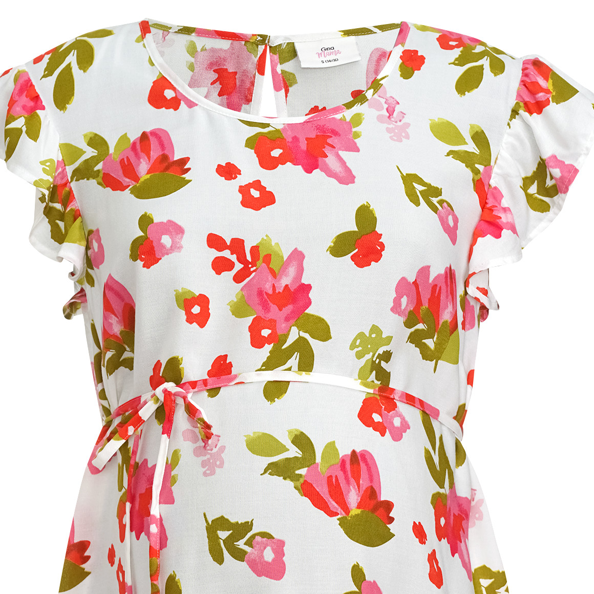Gina Mama Damen Umstands-Bluse mit Flügelärmeln pink / weiss