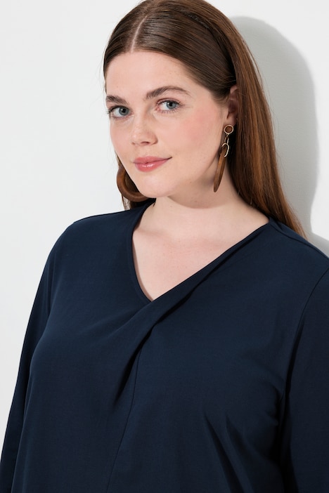 Shirt, drapierter V-Ausschnitt, Langarm, Biobaumwolle
