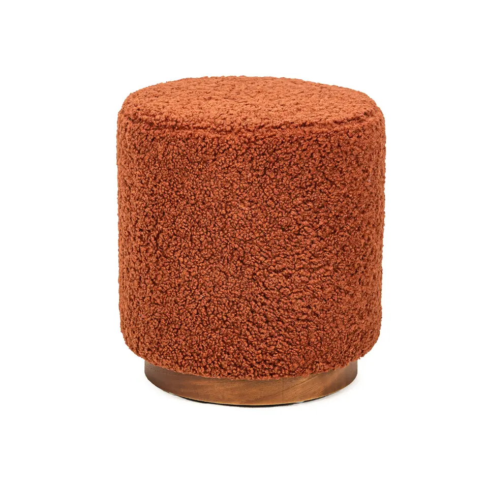Poef met terracotta krullen en houten basis