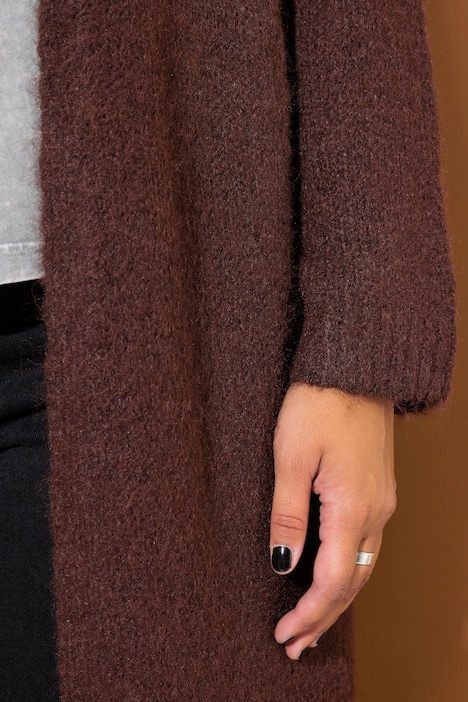 Long-Strickjacke, oversized, offene Form, Langarm