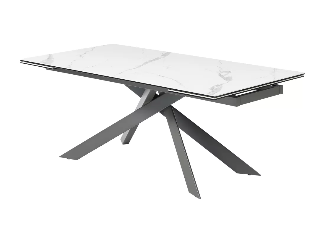 Table à manger extensible 8 à 12 personnes en céramique, verre trempé et métal - Effet marbre blanc et anthracite - COREMA de Maison Céphy